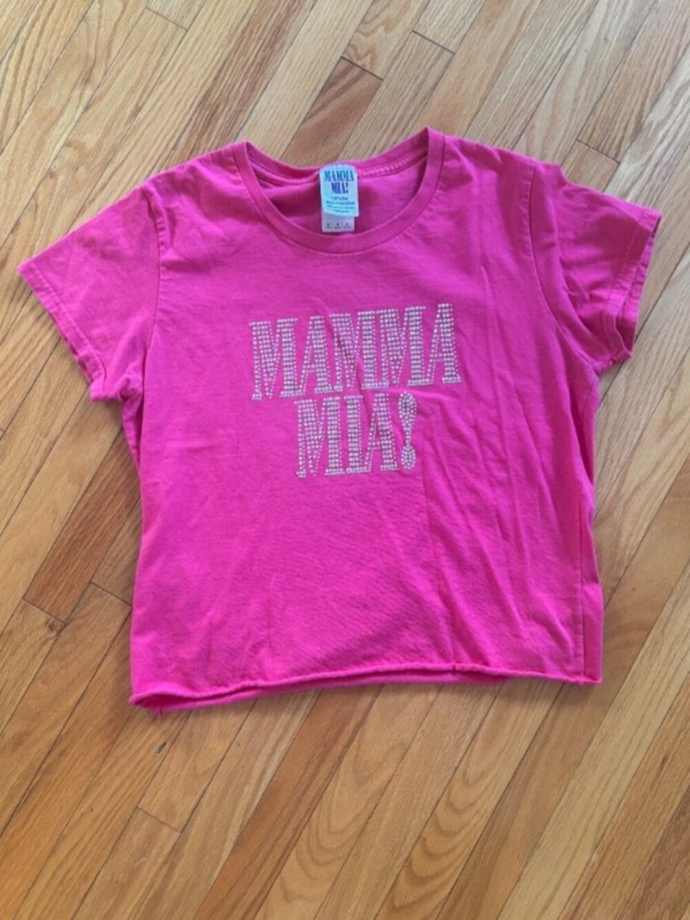 Official MAMMA MIA! Rhinestone Y2K Tee - Hot Pink Cropped - ABBA